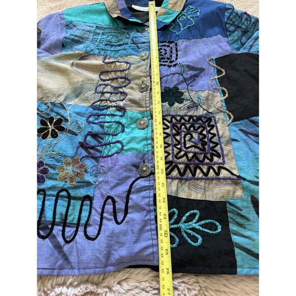 Vintage Causal Living Jacket Women XL Artsy Abstract Embroidered Patchwork Boho - Picture 8 of 9
